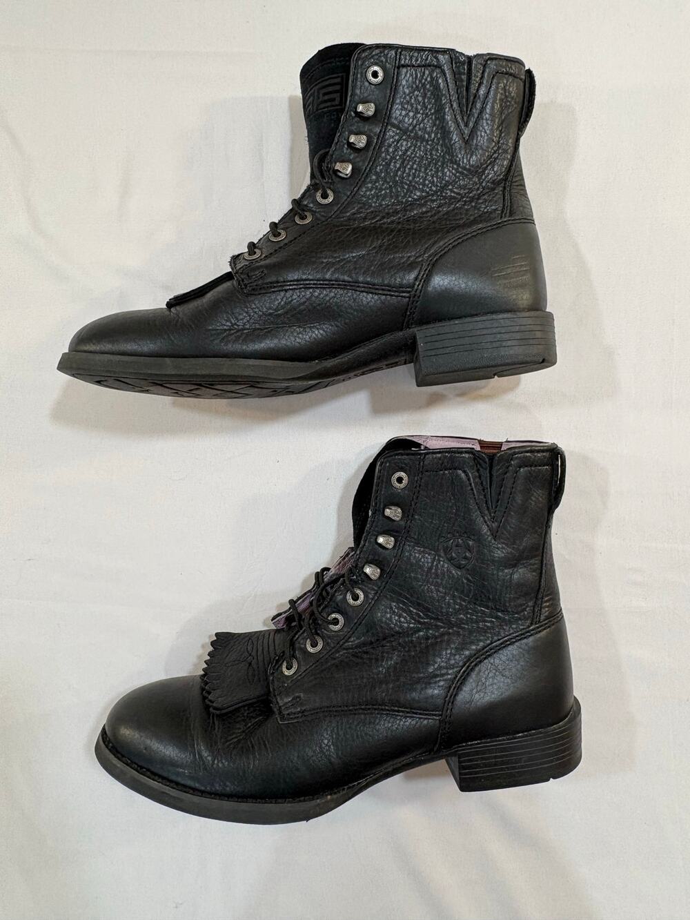 Ariat Heritage Lacer Black Leather Lace Up Biker Combat Boots Womens Size 9.5B